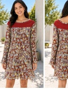 Philosophy Di Alberta Ferretti, Women's Silk Long  Sleeve Dress Size 4 Geometric